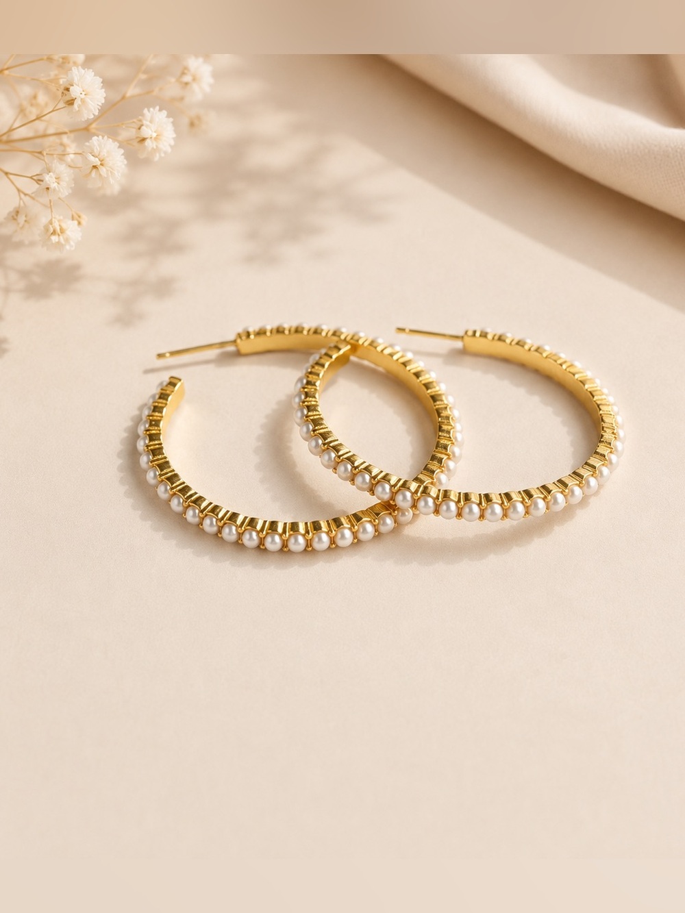 Julie Vos Juliet Gold Pearl Medium Hoop Earrings